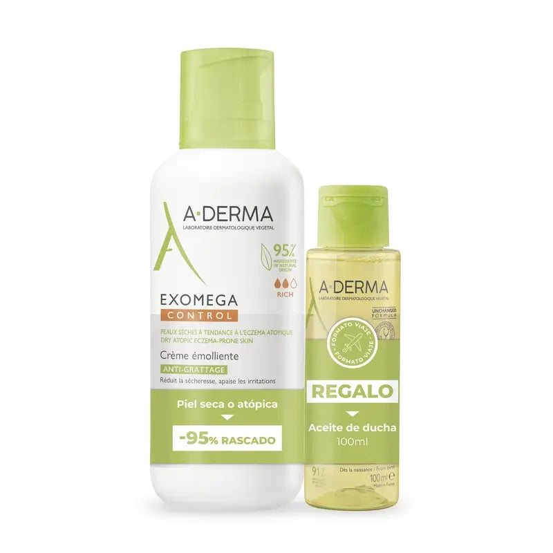A-Derma Exomega Control Crema emolliente anti-irritazione confezione da 400 ml + Olio 100 ml in omaggio