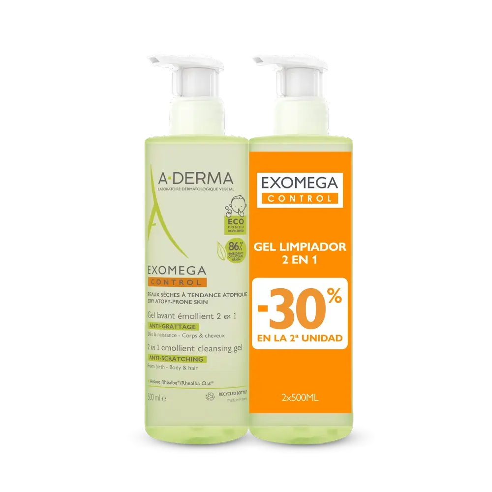 A-Derma Exomega Control Gel detergente emolliente 2-1 anti-irritazione 2 X 500 Ml