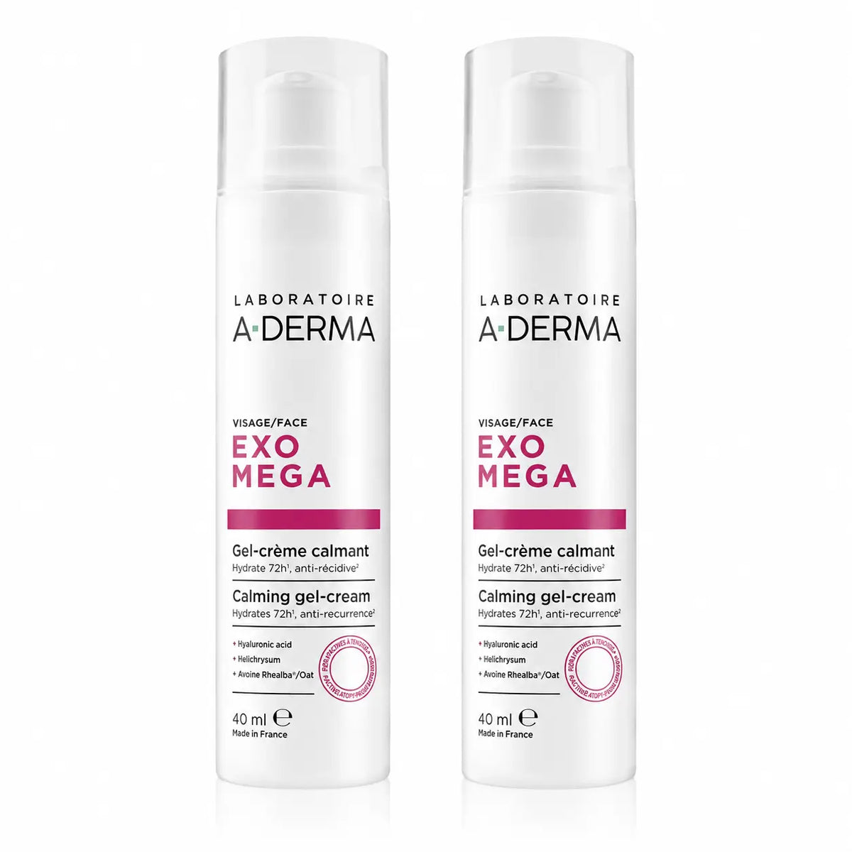 A-Derma Exomega Gel-crema lenitivo per il viso, 40 ml, confezione da 2