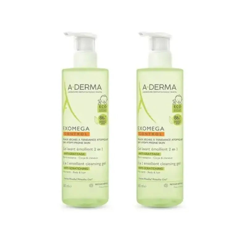 A-Derma Exomega Gel detergente 2 in 1, 2X500 Ml