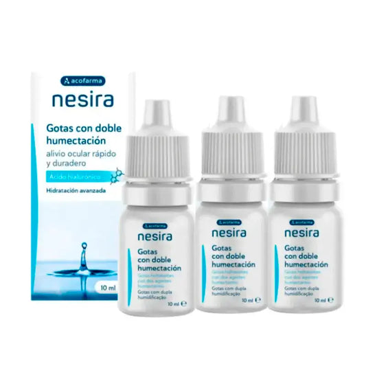 Acofar Nesira Gocce Idratanti Doppie con Acido Ialuronico. Acido ialuronico, confezione 3 x 10 ml