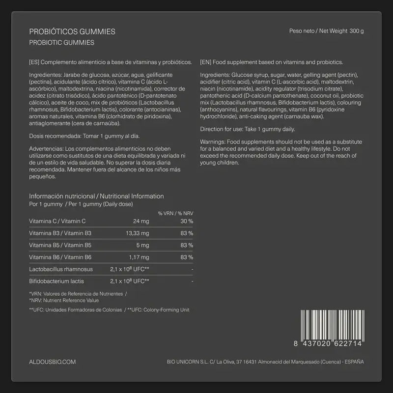 Aldous Bio Probiotici con Vitamine in Gummies , 120 Gummies
