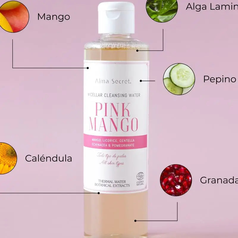 Alma Secret Pink Mango Acqua Micellare con Mango, Liquirizia, Centella e Melograno, 250 ml