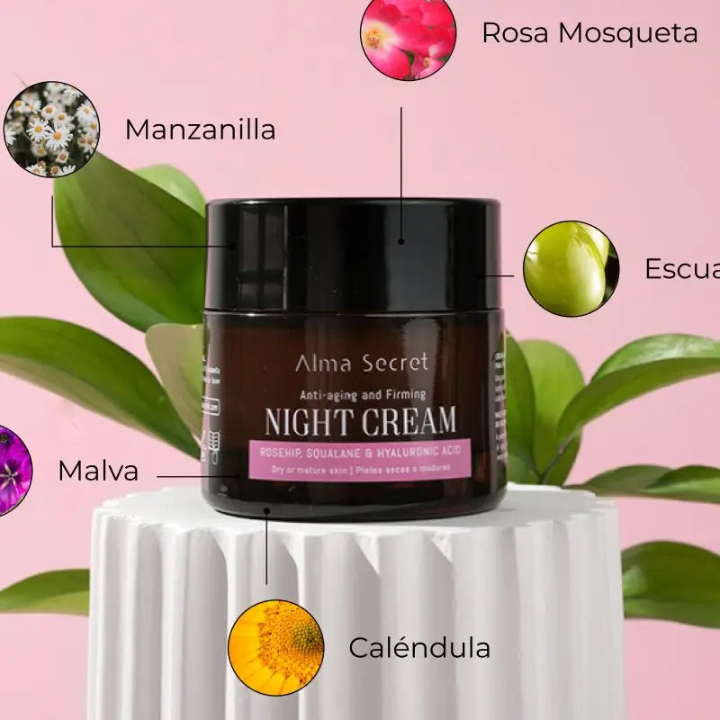 Alma Secret Crema Notte Riparatrice Anti-Età R. Mosqueta, Squalane e Hyalur.
