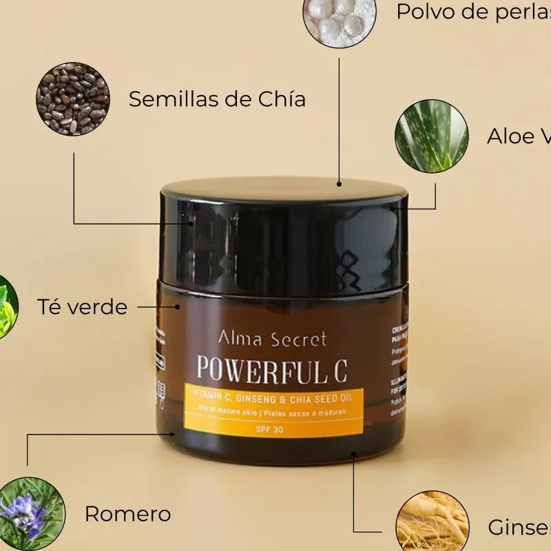 Alma Secret Powerful C Con vitamina C, ginseng e chia. Spf 30
