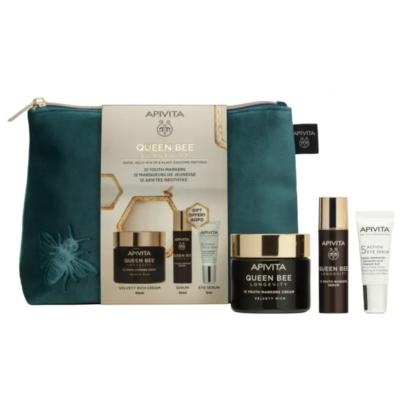 Apivita Cofanetto Queen Bee Longevity - Routine con Crema Ricca + Omaggi, 50 + 10 + 5 ml