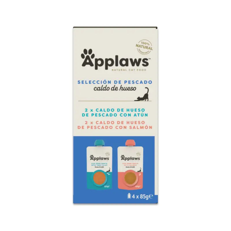 Applaws Cat in brodo con lische di pesce - Confezione multipack, 4x85 g