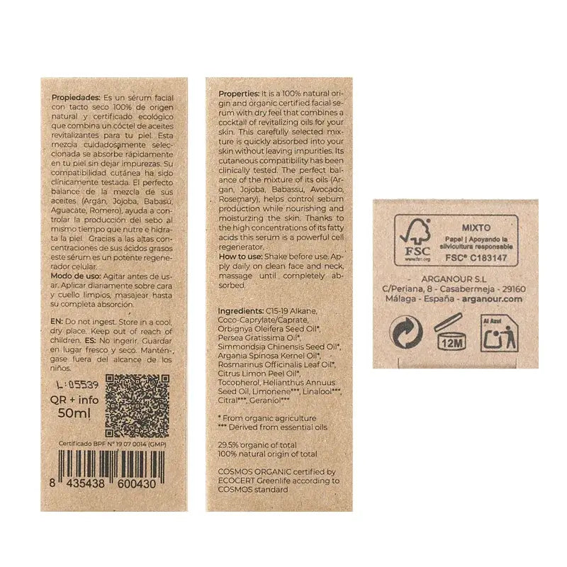 Arganour Siero Viso Nutriente Pelle Grassa/Mista, 50 Ml