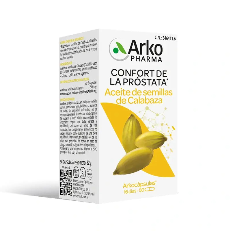 Arkopharma Arkocápsulas Olio di semi di zucca biologico, 50 capsule