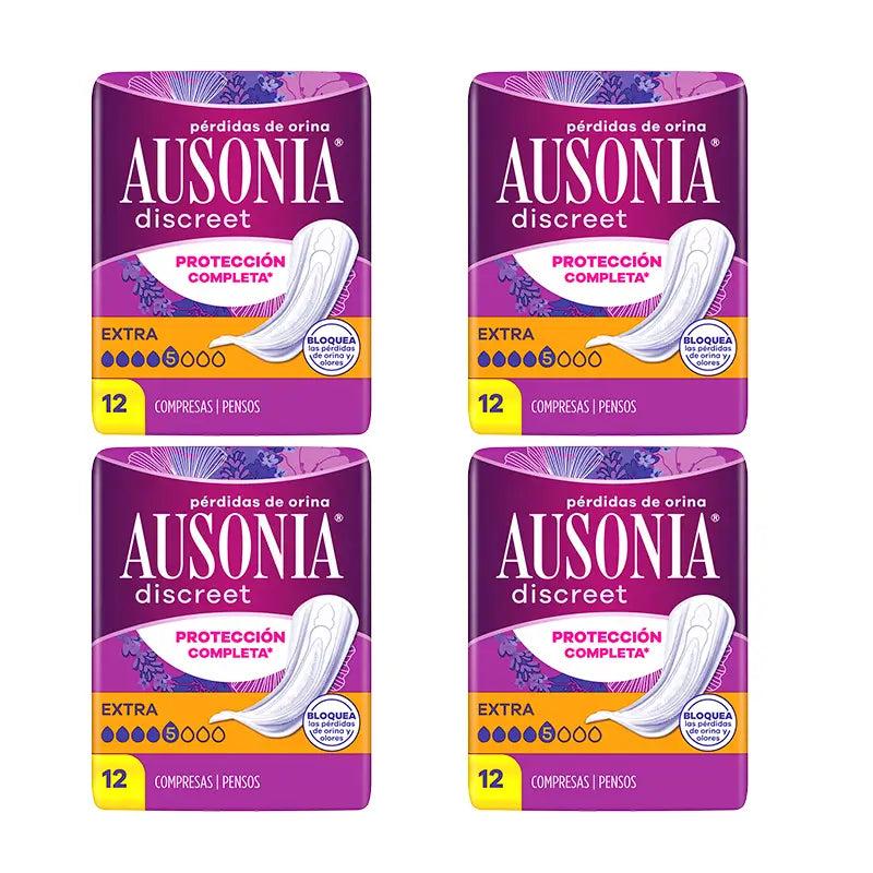 Ausonia Discreet Pack 4 x 12 assorbenti extra da donna per la perdita di urina, 4 x 12 unità