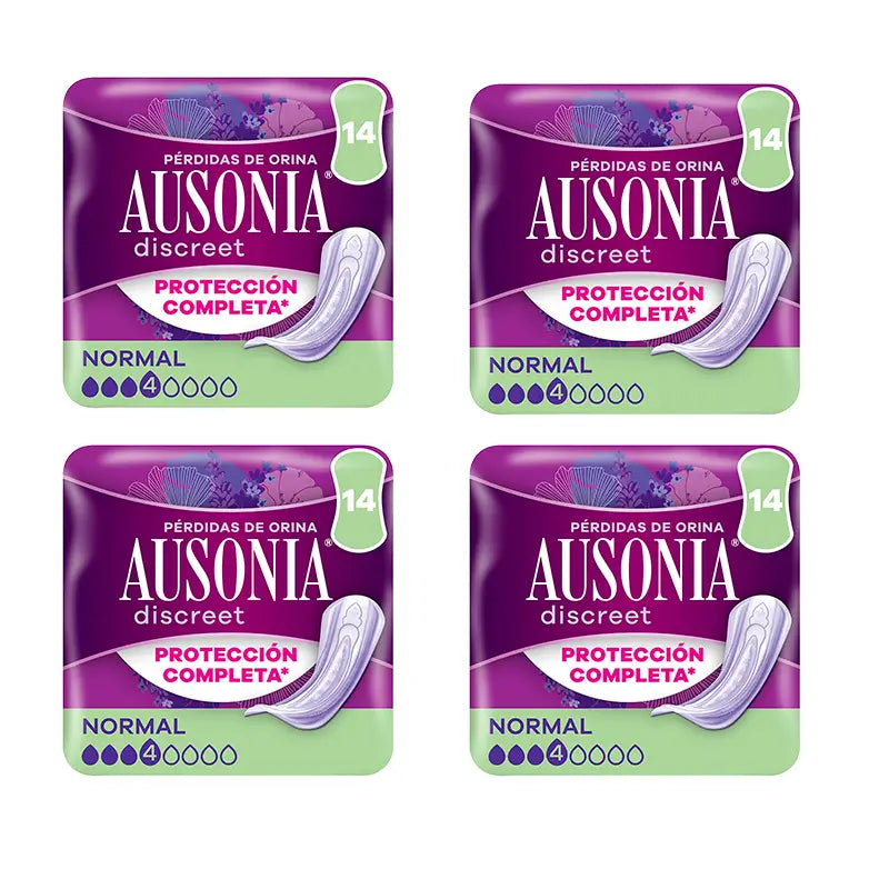 Ausonia confezione di assorbenti discreti per la perdita di urina per donne normali, 4 x 14 unità