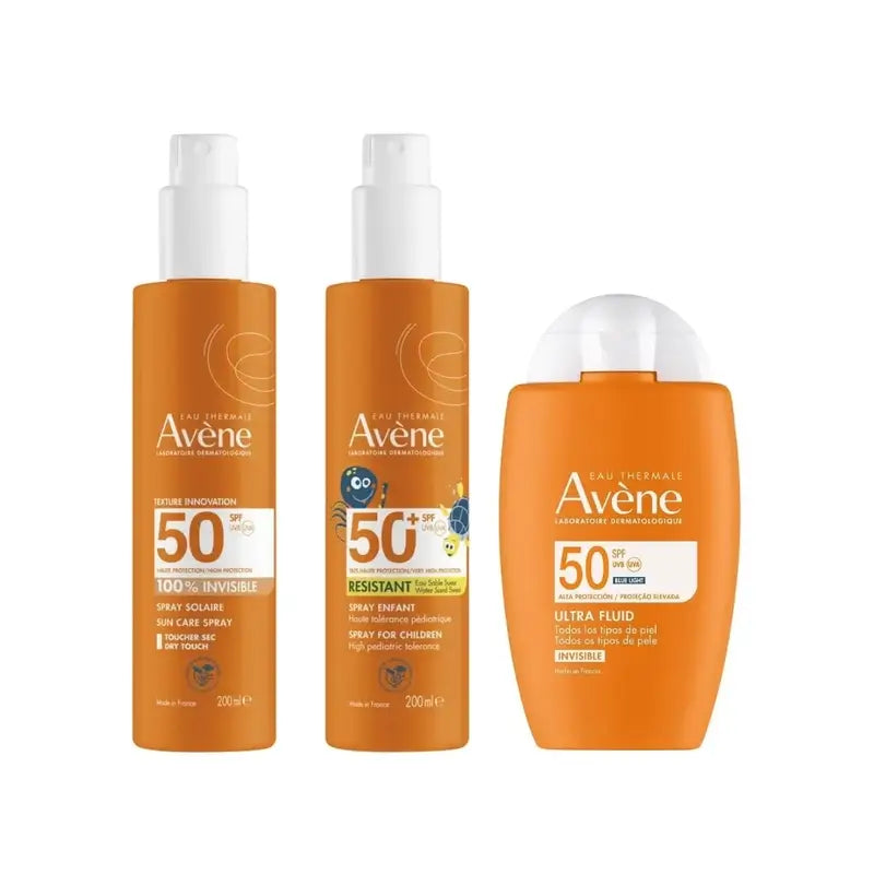 Avène Ultra Invisible Fluid Spf50 50 Ml + Invisible Spray Spf 50 200 Ml + Spray Spf 50+ for Children 200 Ml