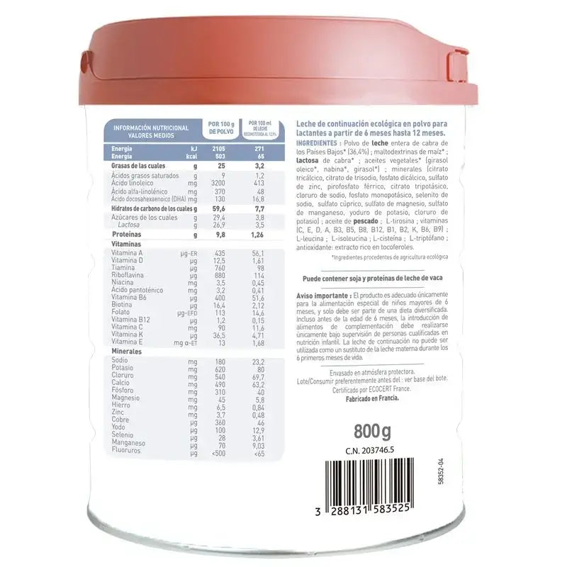 Babybio Caprea 2 Latte di capra 6-12 mesi, Confezione 3 x 800 g
