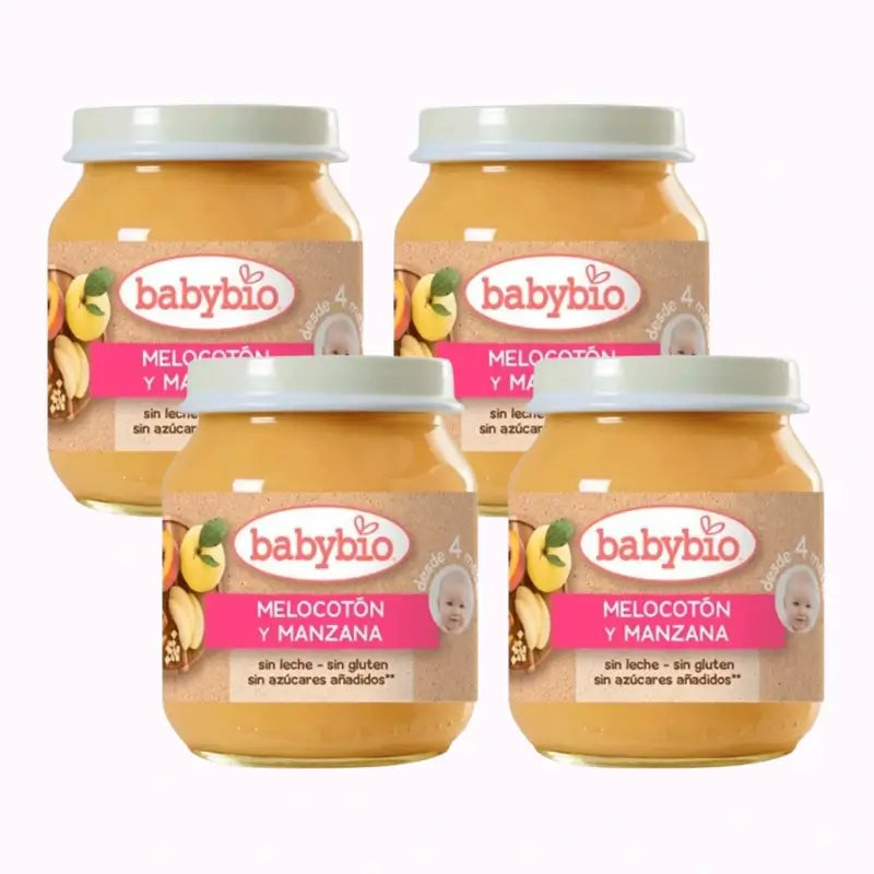 Babybio Pesca-Mela, Confezione 4 x 130 g