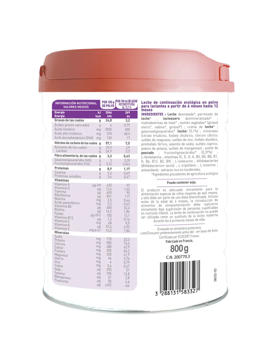 Babybio Optima 2 Latte vaccino 0-6 mesi, 800 g