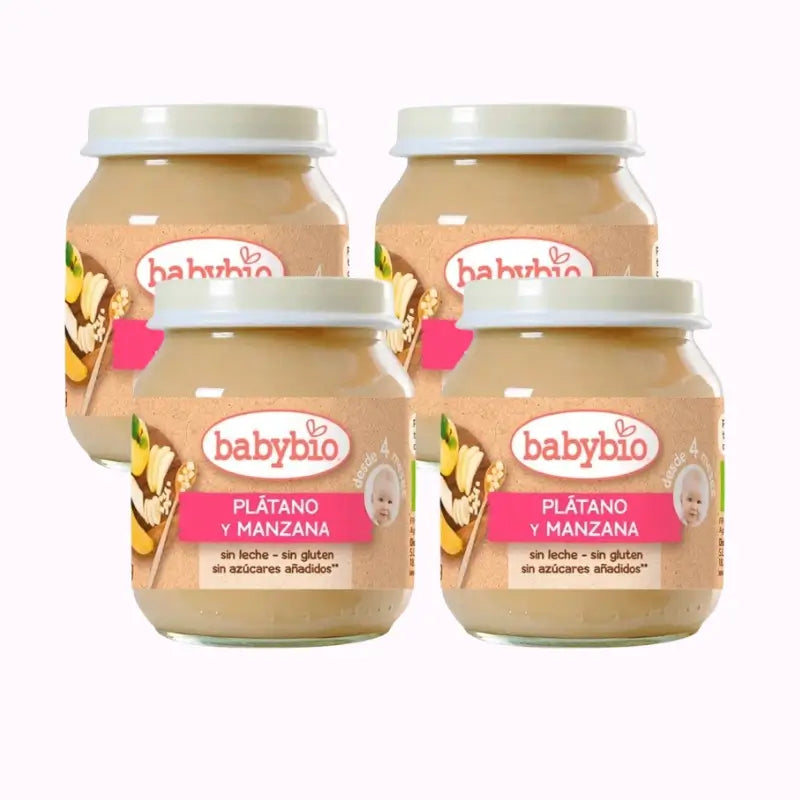 Babybio Banana e Mela, Confezione 4 x 130 g