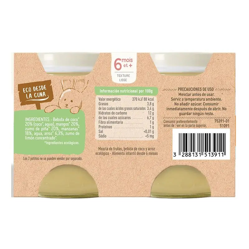 Babybio Yogurt Cocco Mango Ananas e Mela - 2X130 g