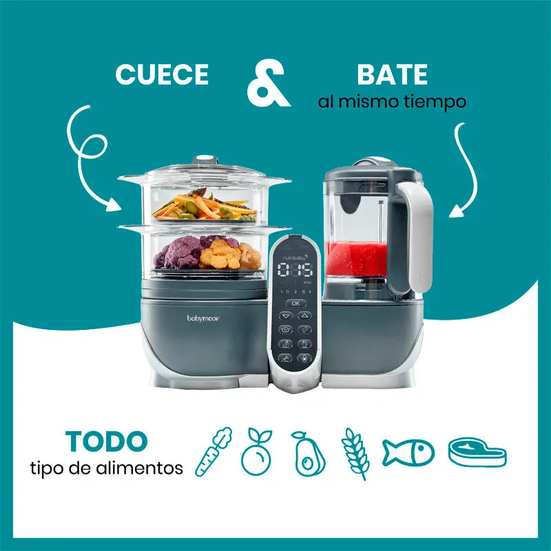 Babymoov Nutribaby (+) Robot culinario grigio industriale per frullare e cuocere a vapore