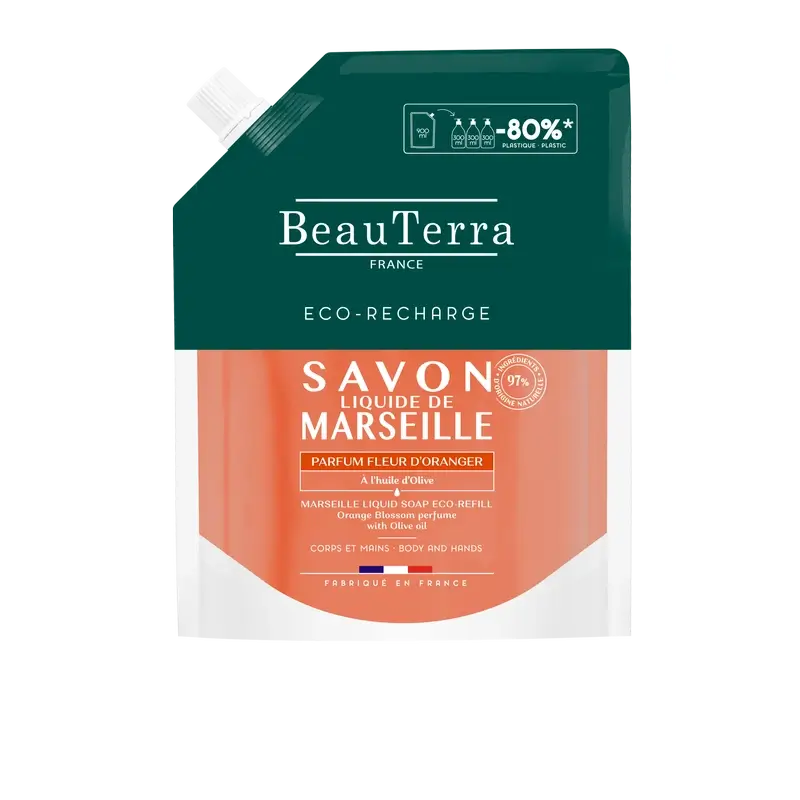 Beauterra Ricarica Igiene Corpo Sapone di Marsiglia Fiori d'Arancio 900 Ml