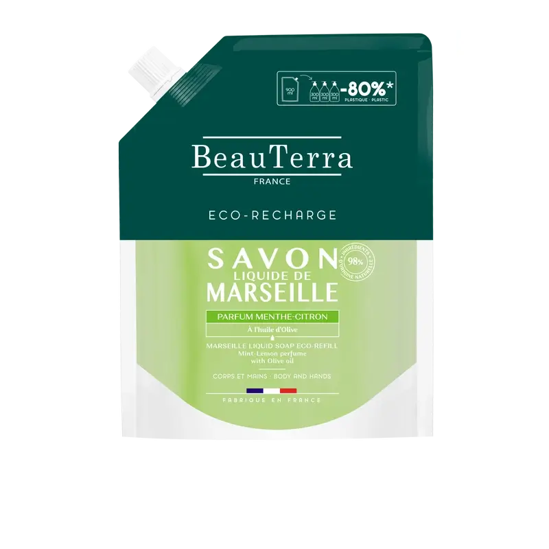 Beauterra Ricarica Igiene Corpo Sapone di Marsiglia Menta-Lemonio 900 Ml