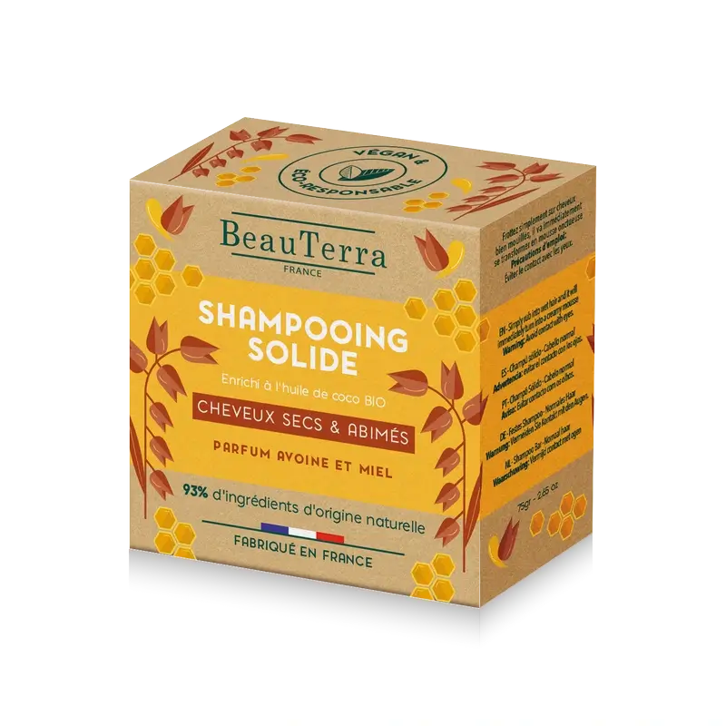Beauterra Shampoo solido alla farina d'avena e miele (capelli secchi) , 75 g