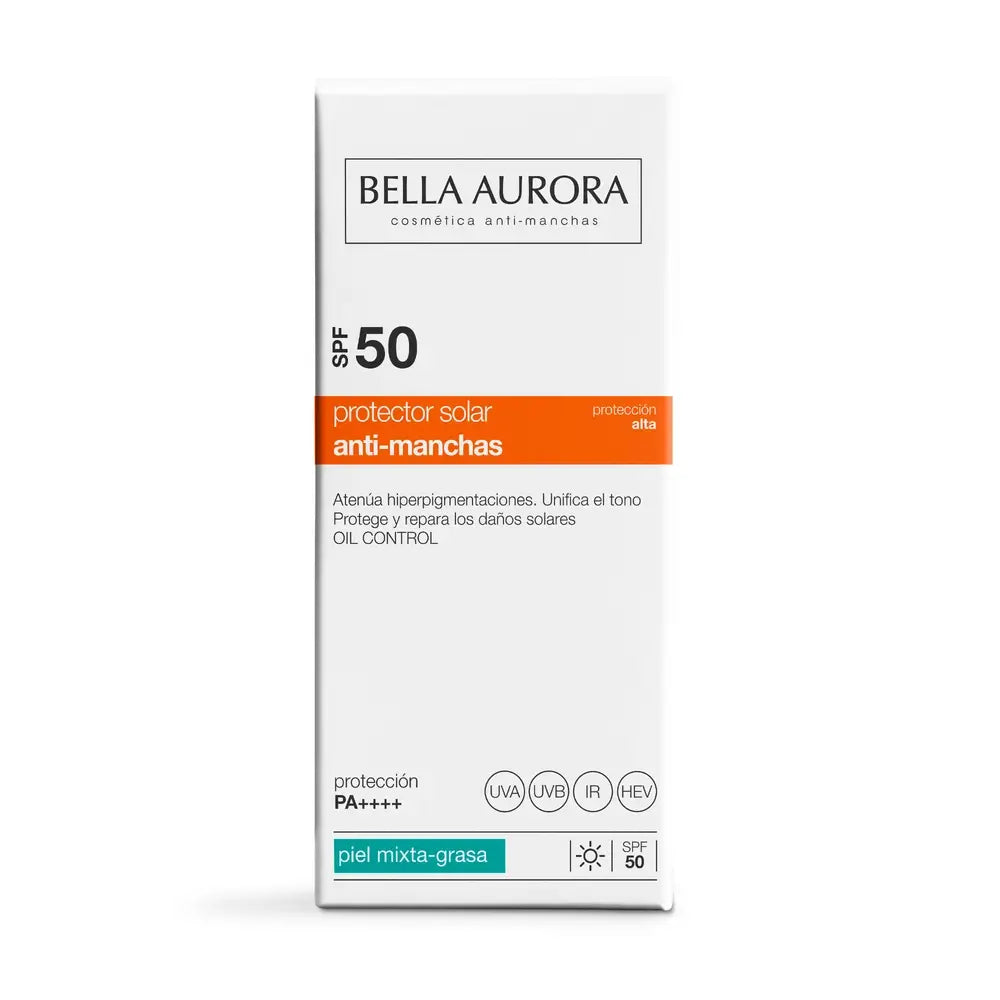 Bella Aurora Crema solare anti-brufoli Spf50. Pelle grassa-mista, 50 ml