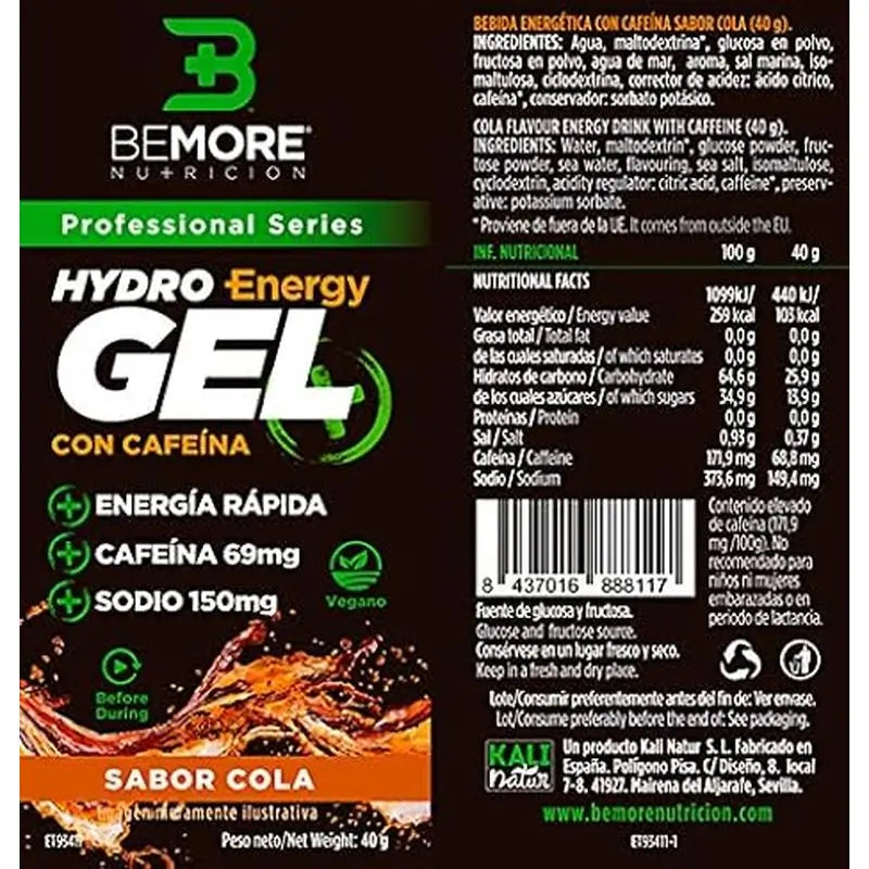 Bemore Nutrition Hydro Gel+ Energy al gusto di cola con caffeina 24 unità