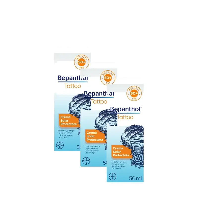 Bepanthol Tattoo Crema solare SPF50, confezione da 3 x 50 ml