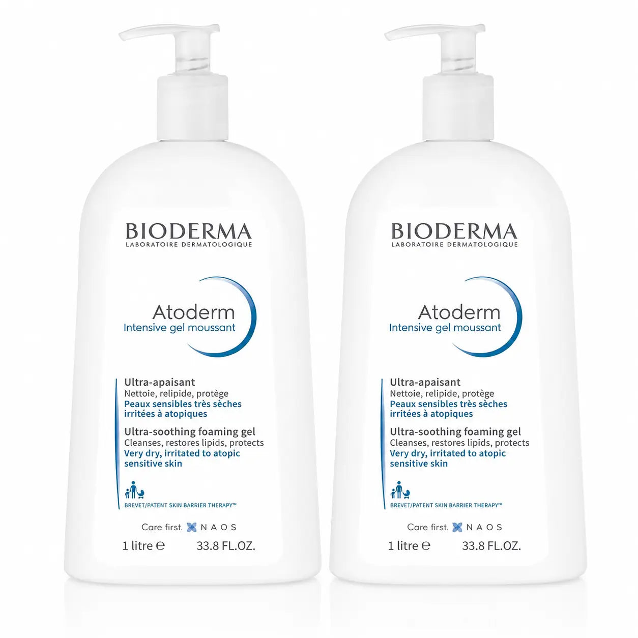 Bioderma Atoderm Gel Schiumogeno Intensivo per Pelle Secca 1 litro, confezione da 2