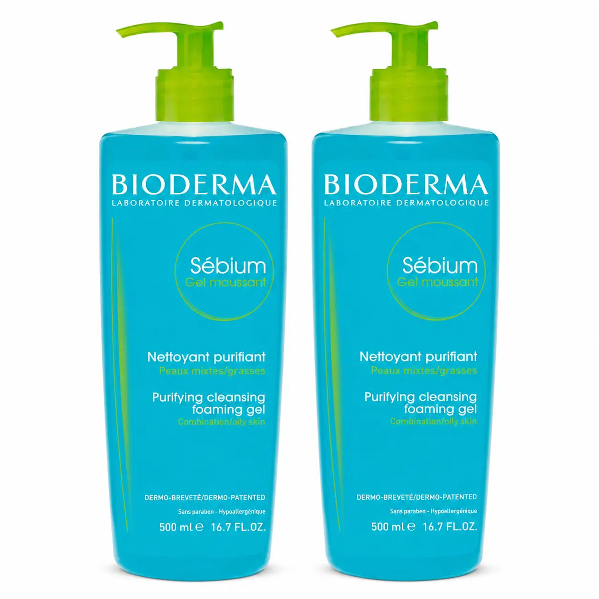 Bioderma Sebium Gel schiumogeno purificante 500 ml, confezione da 2