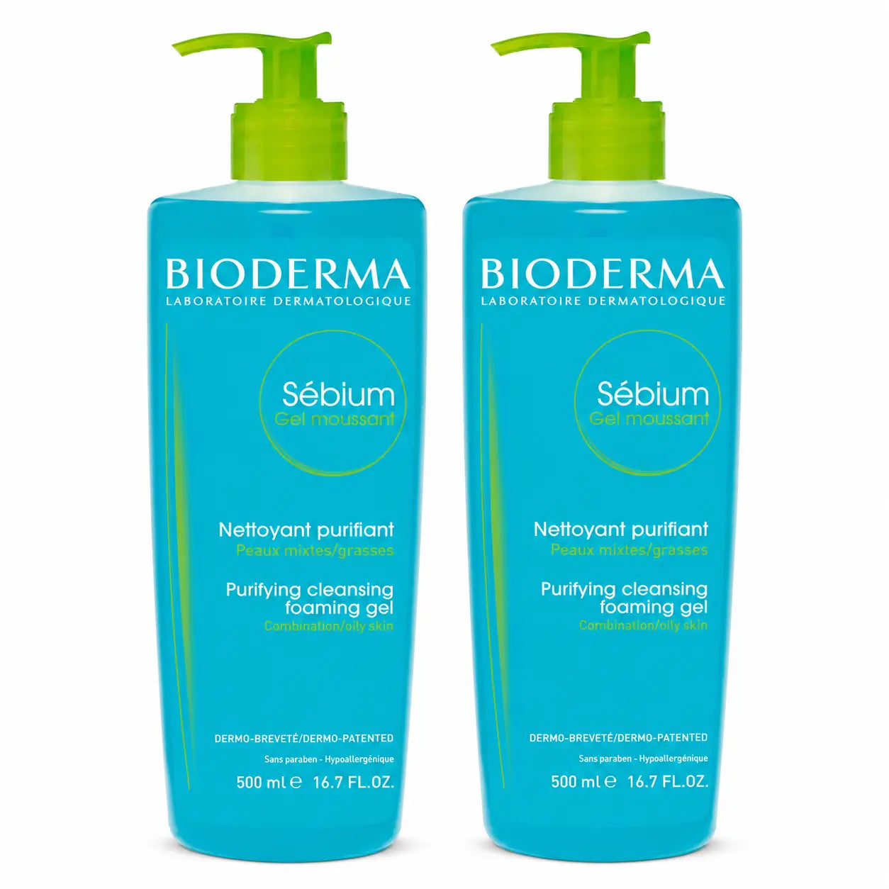 Bioderma Sebium Gel schiumogeno purificante 500 ml, confezione da 2