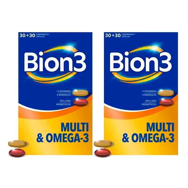 Bion3 Multi e Omega-3 con probiotici, confezione da 2 x 60 capsule