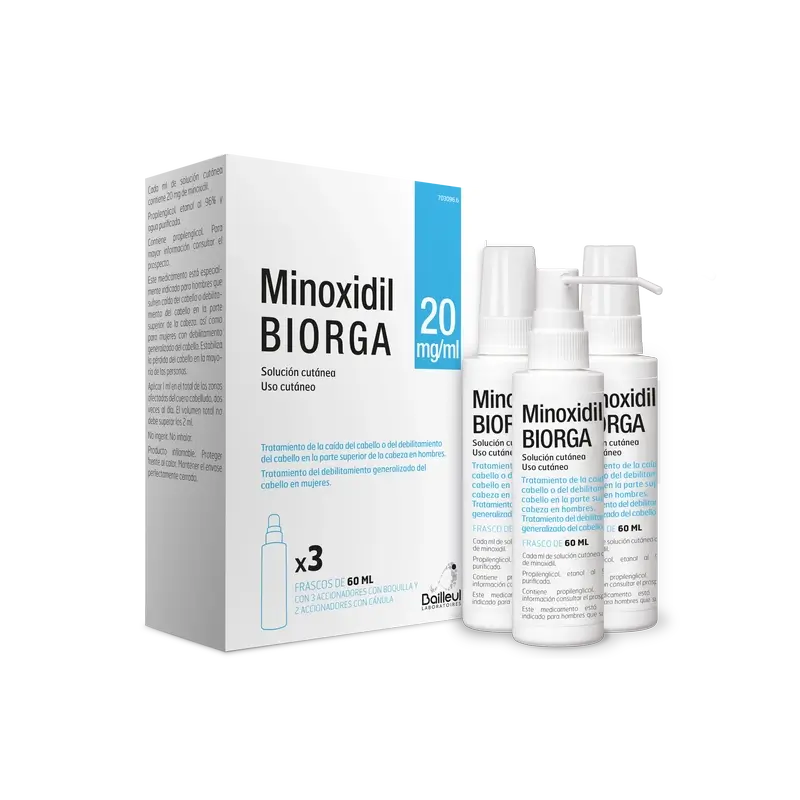 Biorga 20 Mg/ ml Minoxidil Soluzione Cutanea 3 Flaconi 60 ml + 3 Attuatori a beccuccio e 2 Attuatori a cannula