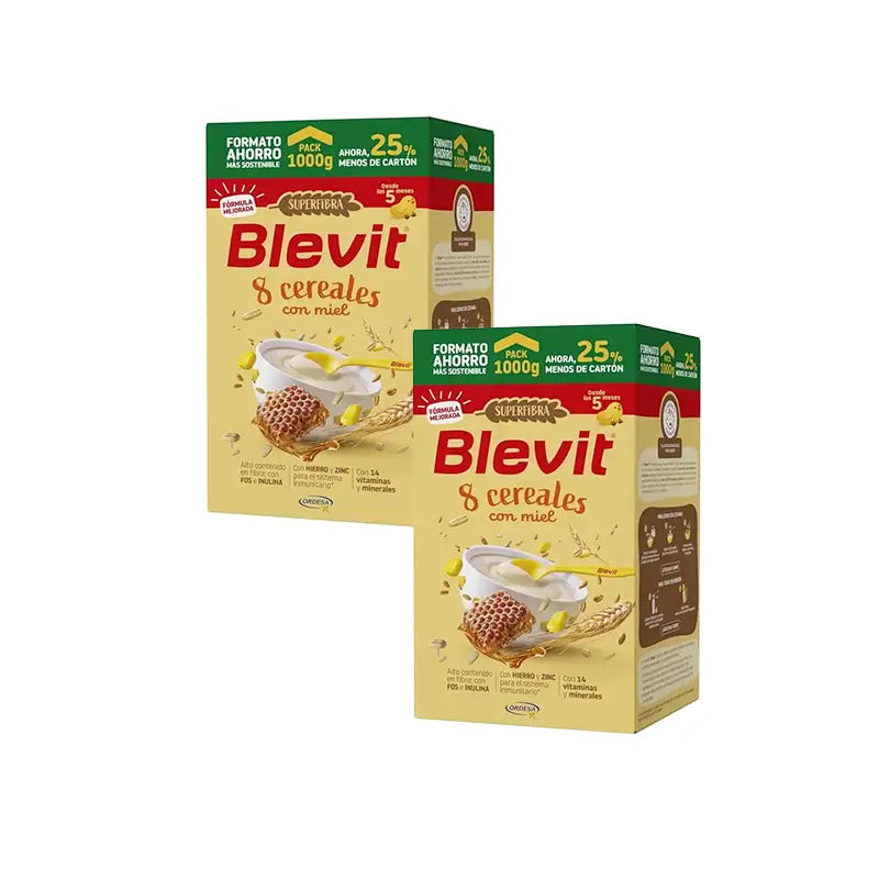 Blevit Baby Food Superfibra 8 Cereali e Miele, 2X1000 Grs