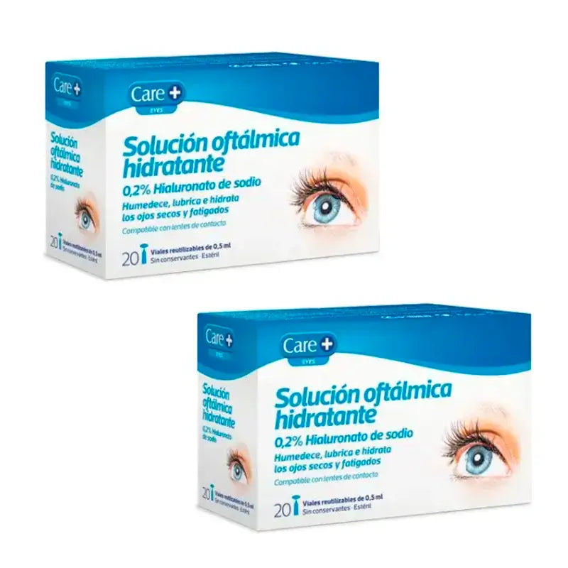 Care+ Soluzione oftalmica idratante, confezione da 2 x 20 pezzi.