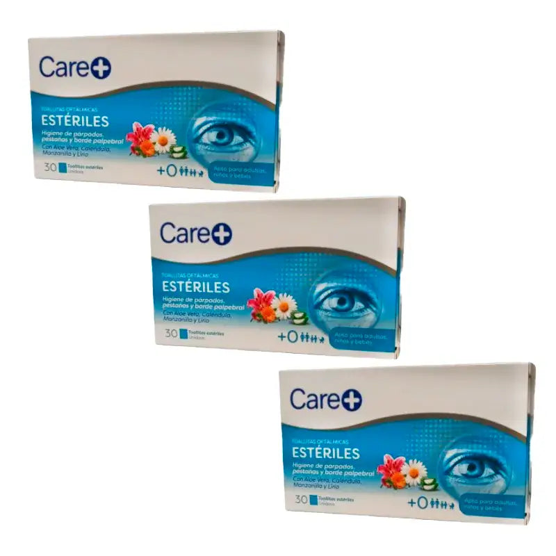Care+ Salviette oftalmiche sterili, confezione da 3 x 30 unità
