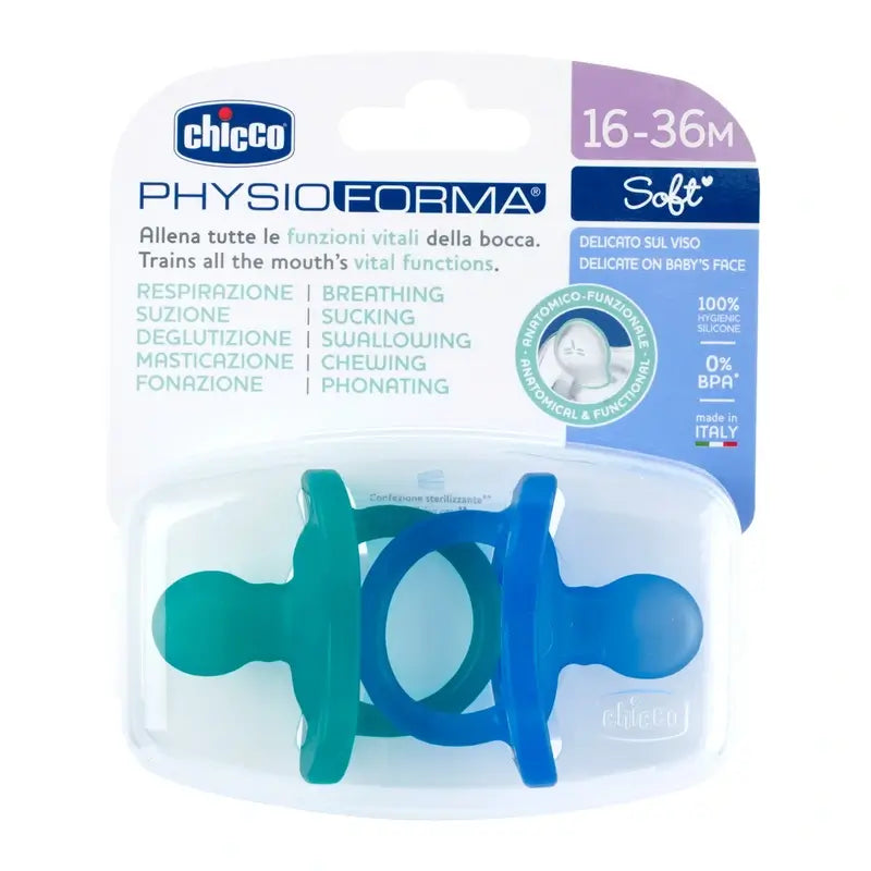 Chicco Physioforma Soft Soother Blu 16-36M 2 Unità