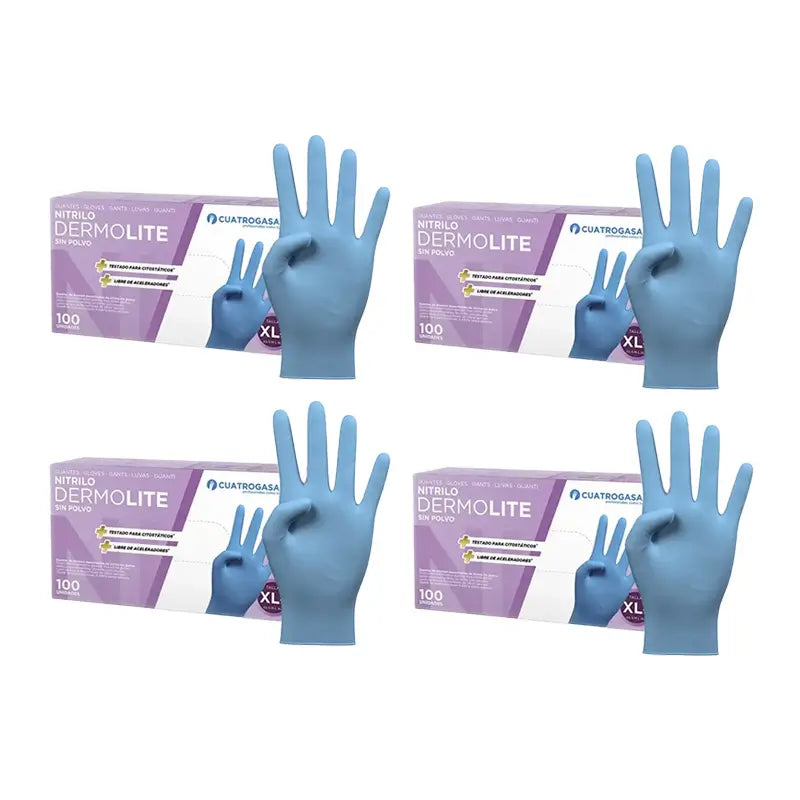Cuatrogasa Cuatrogasa Guanti in nitrile senza polvere Dermolite Blu Taglia Xl, 4X100 Unità