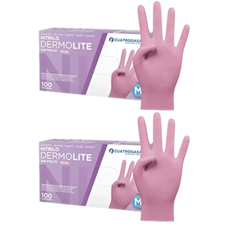 Guanti in nitrile senza polvere Cuatrogasa Dermolite Rosa Taglia M, 2X100 Unità