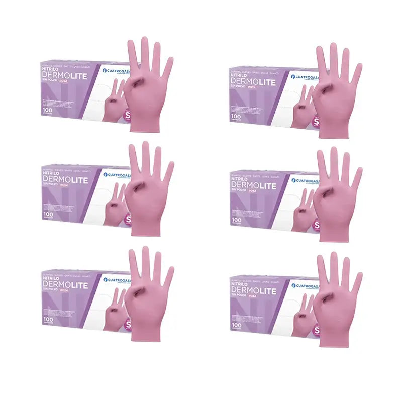 Guanti in nitrile senza polvere Cuatrogasa Dermolite Rosa Taglia S, 6X100 Unità