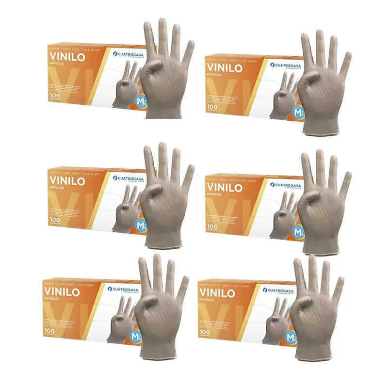 Cuatrogasa Clear Vinyl Powder Free Gloves Size M, 6X100 Units