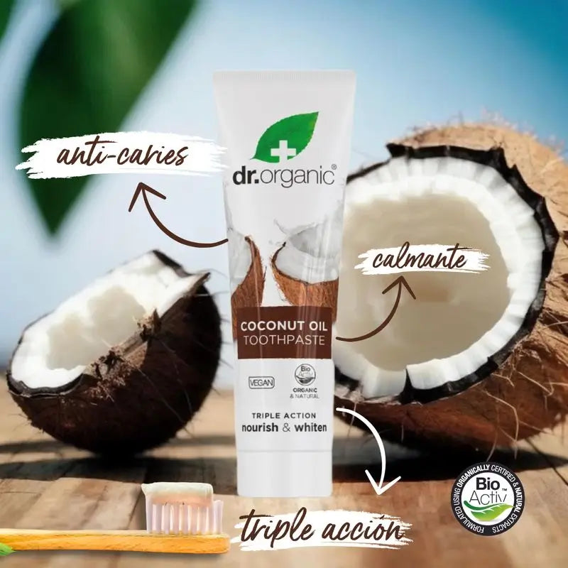 Dentifricio a tripla azione all'olio di cocco Dr.Organic, 100 ml