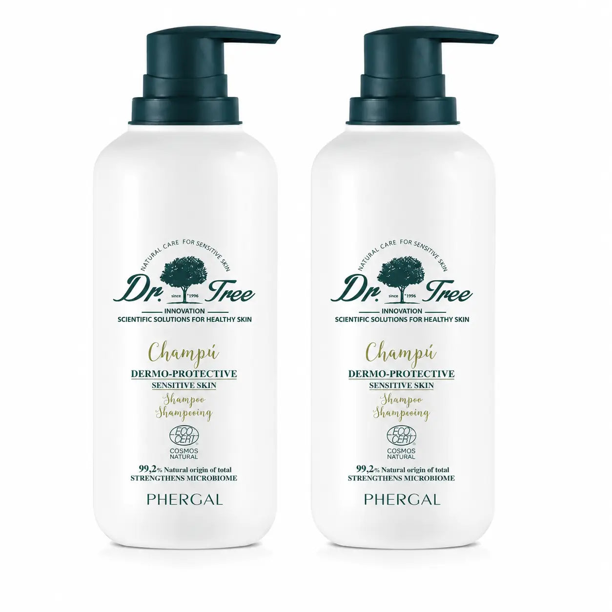 Dr. Tree Shampoo naturale dermo-protettivo per cuoio capelluto sensibile 400ml, confezione da 2