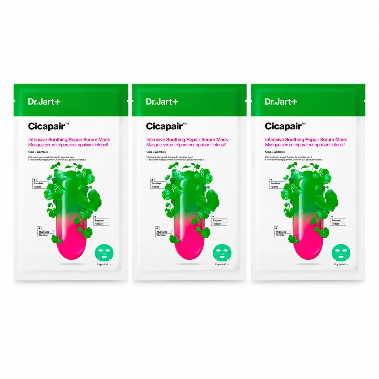 Dr.Jart+ Cicapair Maschera Riparatrice Lenitiva Intensa con Siero, 25 Gr , confezione da 3
