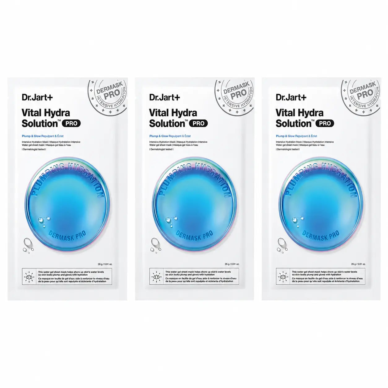 Dr.Jart+ Dermask Vital Hydra Solution Pro Maschera viso idratante, 26 Gr , confezione da 3