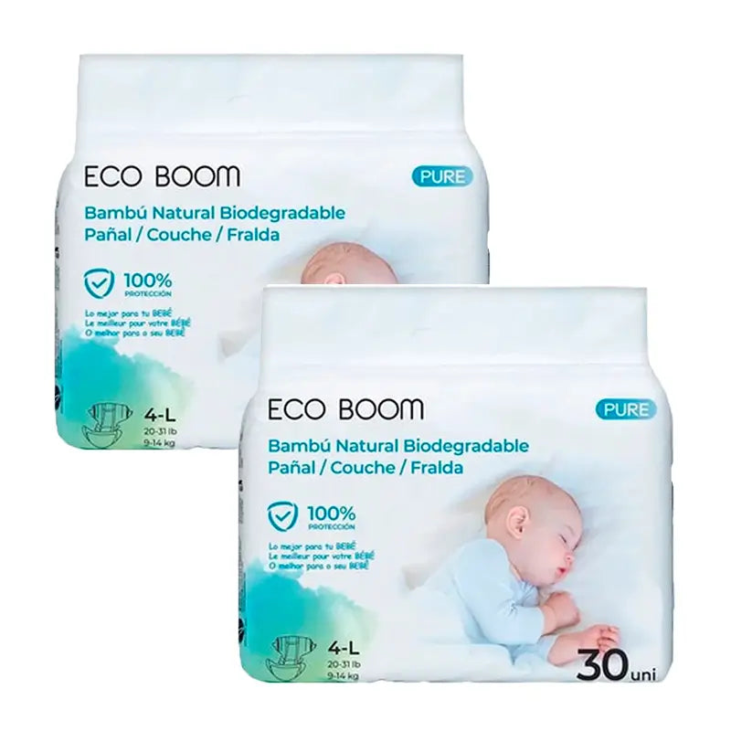 Eco Boom Pack 2X Pannolino di bambù puro L 4, 60 pezzi.