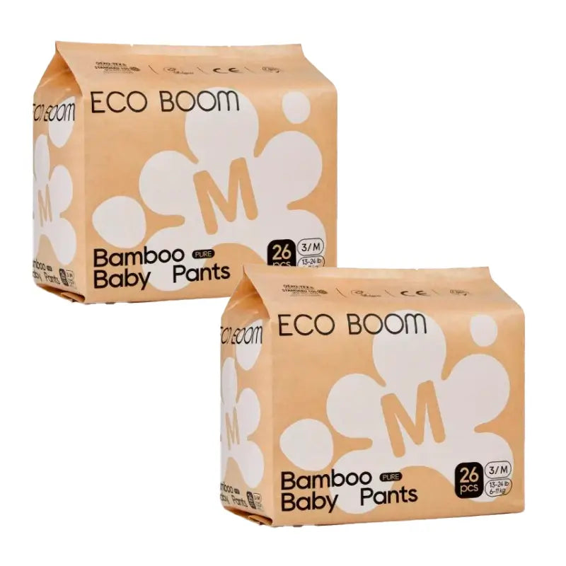 Eco Boom Pack 2X Pure M Bamboo Nappy, 52 pezzi.