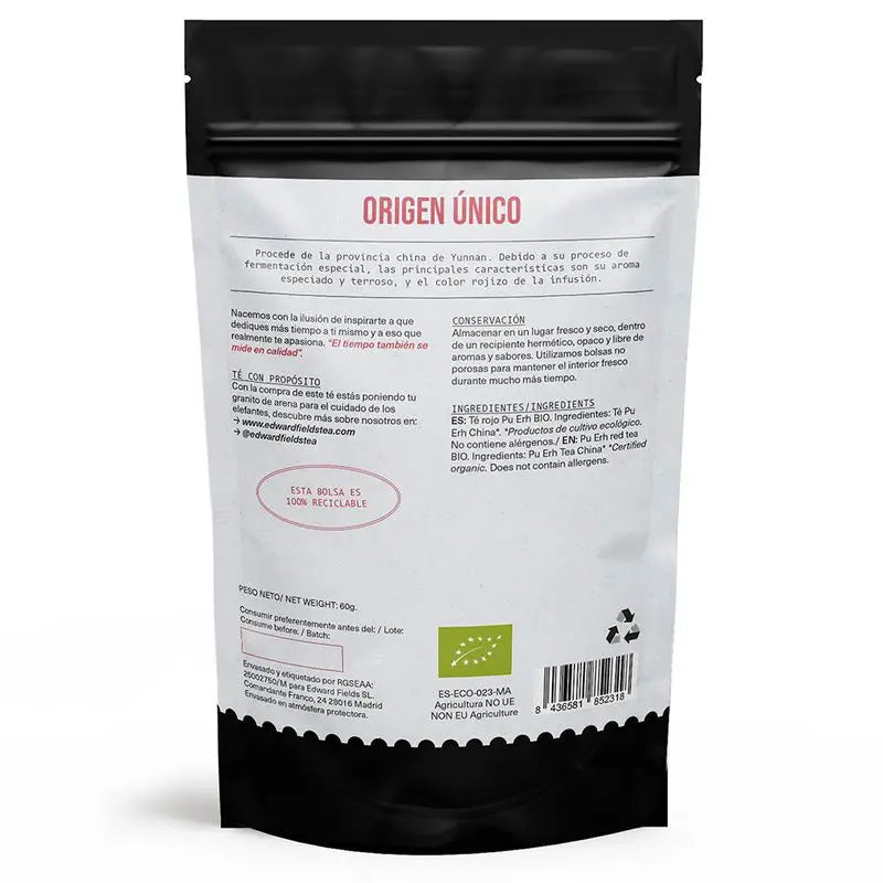 Tè Edward Fields Tè rosso organico Pu Erh sfuso 30 tazze, 60 grammi