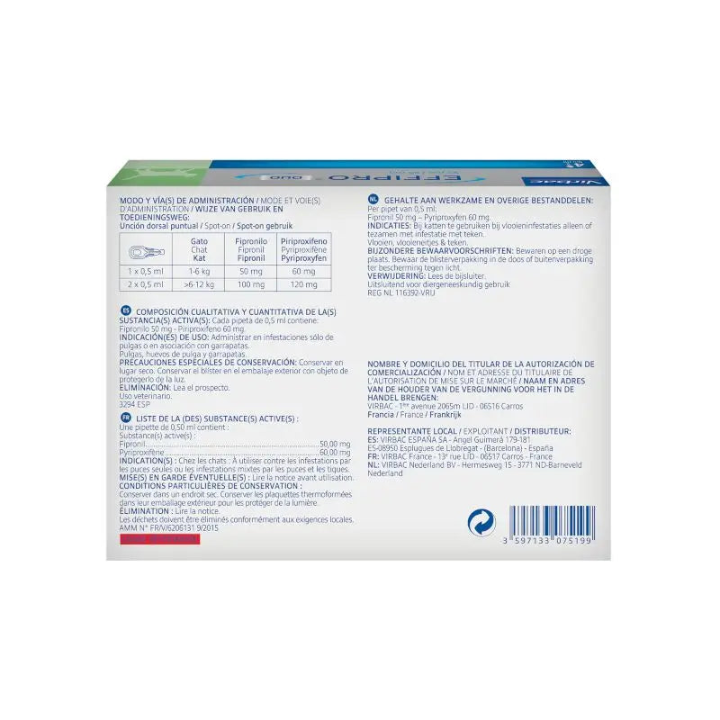 Effipro Duo Spot-On Gatti, 4 pipette