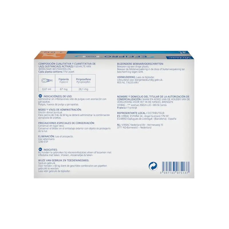 Effipro Duo Spot-On Perro Pequeño 2-10Kg, 4 Pipetas